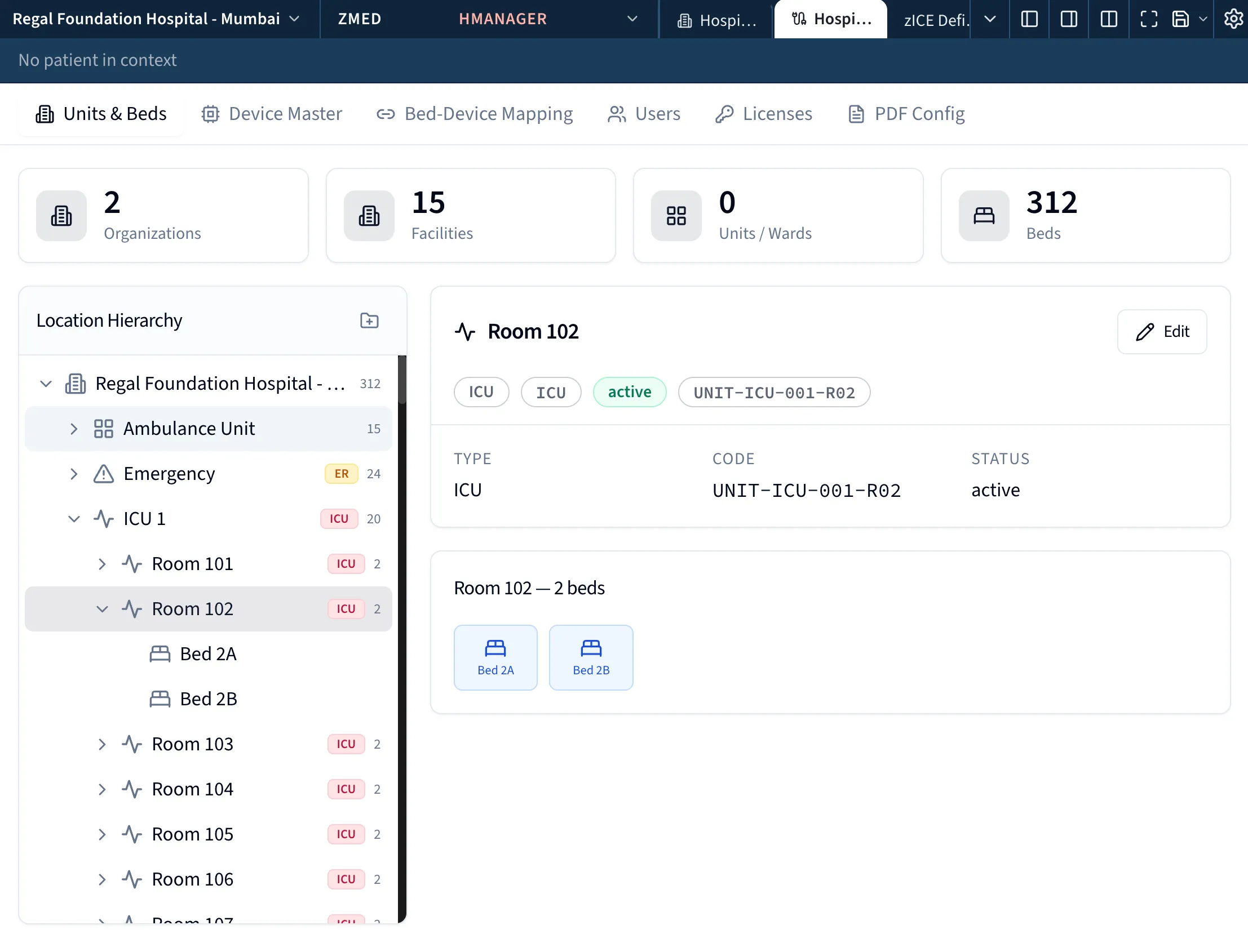zMed device integration status — every connected bedside device streaming into the chart